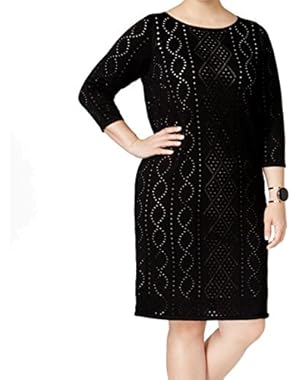 Womens Plus Pointelle Perforated Sweaterdress