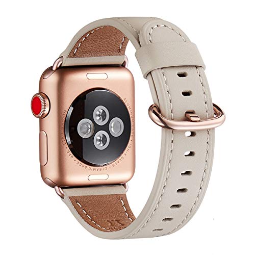WFEAGL Compatible iWatch Band 44mm 42mm,Top Grain Leather with Rose Gold Adapter(The Same as Series 4/3 with Gold Aluminum Case in Color) for iWatch Series4/3/2/1(IvoryWhiteBand+Rosegold Adapter)