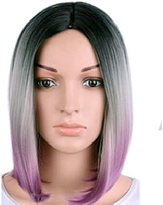 High Matte Silk Wig Bobo Split Short Straight Wig Three Dyed 35cm