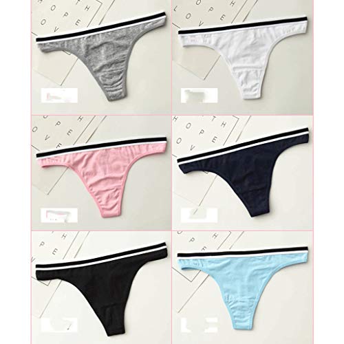 CakeLY 6Packs Women\'s Underwear Cotton Panties Solid Color Underwear Sexy Thong Pink