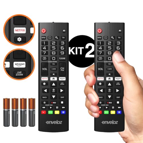 Kit 2 Controle Remoto Para Tv LG Smart 4K LED LCD UHD HD OLED 3D Com Pilhas Netflix Universal AKB73975709 AKB75095308 AKB73715601 AKB74475490 AKB74915324 8035 7045 Pronto Uso Revenda Marca Enveloz