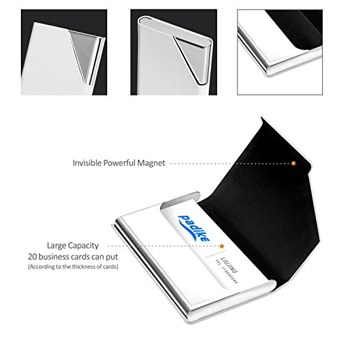 image for Padike Business Name Card Holder Luxury PU Leather & Stainless Steel M