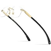 HEPIDEM 100% Really Buffalo Horn Glasses,Square Rimless Luxury Buffs Eyeglasses with Zircon Diamonds