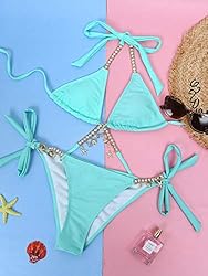 MakeMeChic Women's Halter Tie Side Triangle Bikini