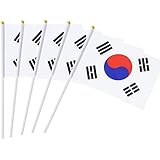 Hand Held Korea Flag Korean Flag Stick Flag Mini Flag 50 Pack Round Top National Country Flag, Party Decorations Supplies For Parades,World Cup,Sports Events,International Festival (8.2 "x 5.5")
