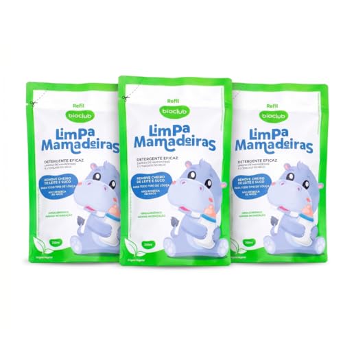 Detergente Limpa Mamadeiras Kit 3 Refis, Sachê 500ml - Vegano, Hipoalergênico, Origem Vegetal,Lava Utensílios Bebê, Chupeta, Copo, Remove Cheiro Leite, Biodegradável | Limpa Mamadeiras - Bioclub