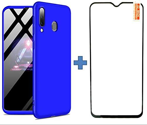 Huabo UK Samsung Galaxy A20 / A30 Case, 3 in 1 Case with [Tempered Glass Screen Protector] PC Hard Shell Anti-Shock Anti-Scratch Bumper 360 Degree Matte Phone Cover case - Blue