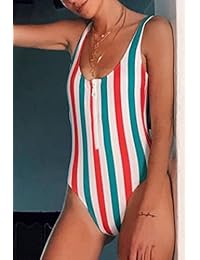 Mercham Traje de baño de una pieza con cremallera en la parte delantera y baja en la espalda, L