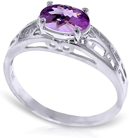 ALARRI 1.15 Carat 14K Solid White Gold Filigree Ring Natural Purple Amethyst With Ring Size 8