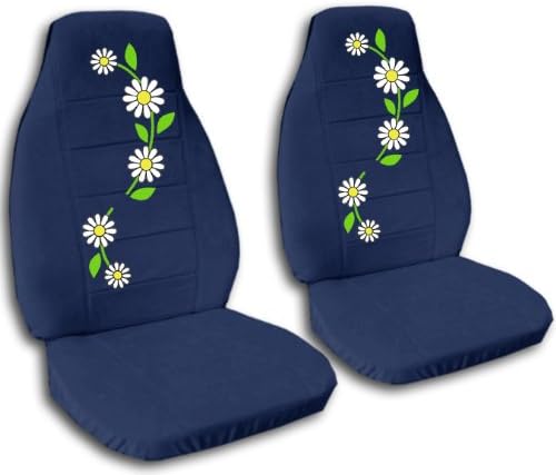 2 navy blue daisy car seat covers for a 2000 Honda Civic.