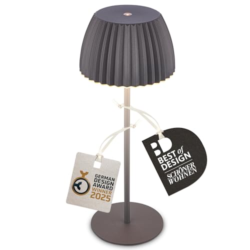 BRILONER - Riffle Rechargeable LED Table lamp IP44 with Light Edge, 14.5x36.5 cm, Touch, Replaceable Battery, LED Light, Battery Table lamp, Bedside lamp, German Design Award Winner, Anthracite