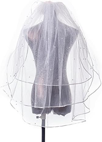 WDresseason 3 Layers Ribbon Edge Wedding Veil With Pearls Comb (White)