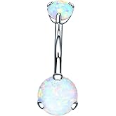 VOJO G23 Titanium Belly Button Rings Cubic Zircon Opal Hypoallergenic Threaded 14G Diamond Navel Body Piercing Jewelry Birthstone for Women
