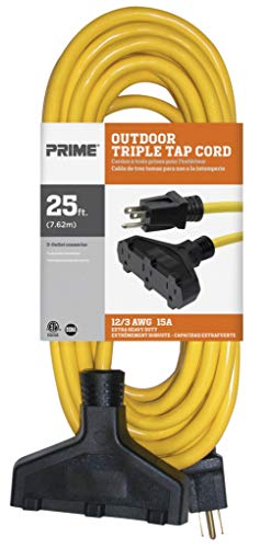 Prime EC600825 Extra Heavy Duty 25-Foot Outdoor Generator Extension Cord 3-Conductor Triple Tap