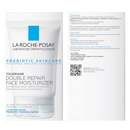 LA ROCHE-POSAY TOLERIANE DOUBLE REPAIR FACE MOISTURIZER, DAILY MOISTURIZER FACE CREAM WITH CERAMIDE AND NIACINAMIDE FOR ALL SKIN TYPES, OIL FREE, FRAGRANCE FREE