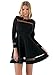 LookbookStore Women's A Line Skater Long Sleeves Mesh Panel Flare Casual Dress