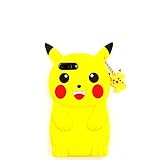 3D Pokemon Pikachu Go Silicone Case with Strap for iPhone 7Plus 8Plus 7+ 8+ Large Size Cute and Protective Shockproof Kids Teens Girls Boys Son Yellow Color Ultra Thick Drop Resistant Pocket Monster