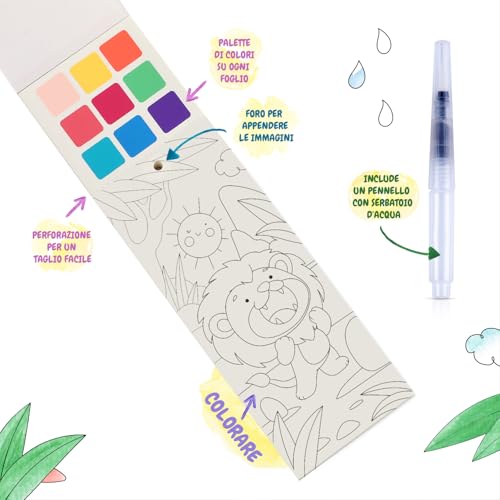 FESTICY Water Colouring Book for Children 25 Pages with Brush Tank Travel Games Without Dirt I Gift Birthday 4+ Years Old Creative Educational Activities