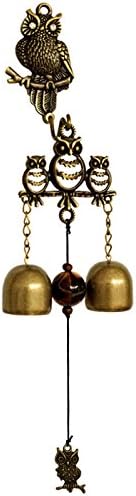 Wed2BB Vintage Bronze Owl Wind Chimes with Beaded Brass Bell Home Hanging Decoration