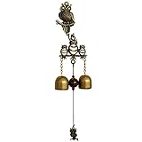 Wed2BB Vintage Bronze Owl Wind Chimes with Beaded Brass Bell Home Hanging Decoration