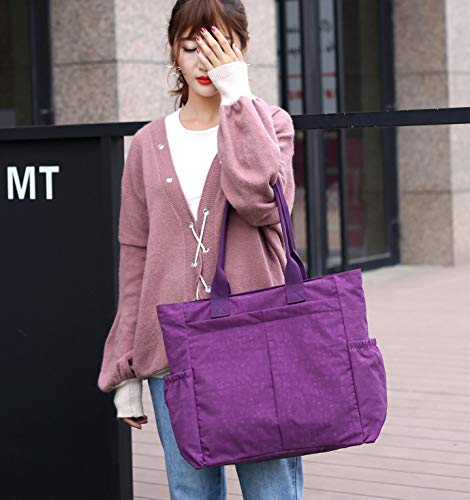 Nylon Water Resistant Multi Pockets Large Lightweight Tote Bag Shoulder Bag Waterproof Handbags (BlackRhomb HB) - Thumbnail 6
