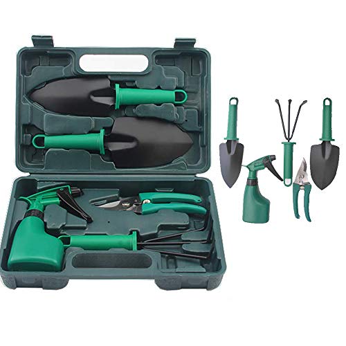 vivianAl Garden Tool Set Gardening Tools Gift Kit Non-Slip Handle with Anti-Rust Trowel, Cultivator, Pruning Shear, Water Sprayer and Case (5 Pieces)