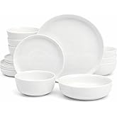 Gibson Home Oslo Porcelain Chip and Scratch Resistant Dinnerware Set, Service for 4 (16pcs), Ceramic Plates and Bowls Dishes Sets, White - Microwave and Dishwasher Safe