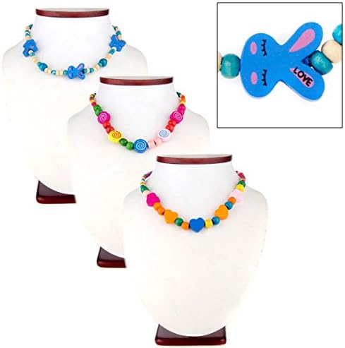 Set of 3 - Necklace and Bracelet Sets for Girls - Multicolor wooden bead Necklace sets with Butterfly, Bunny and Swirl Designs - Play Jewelry - sizes 15-16 inches