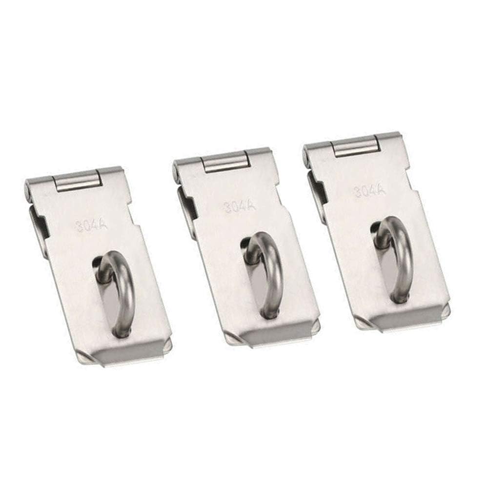 TOP-VIGOR 3Pcs Door Padlock Hasp, 2.5 inch Stainless Steel Heavy Duty Shed Lock Hasp, Door Clasp Gate Security Lock Latch Hinge for Internal External Door Cupboard Cabinet