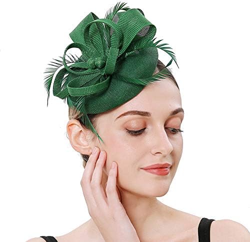 Women's Feather Fascinators Hat - Hair Pin Cocktail Headwear Pillbox Hat for Tea Party Derby Wedding Royal Banquet