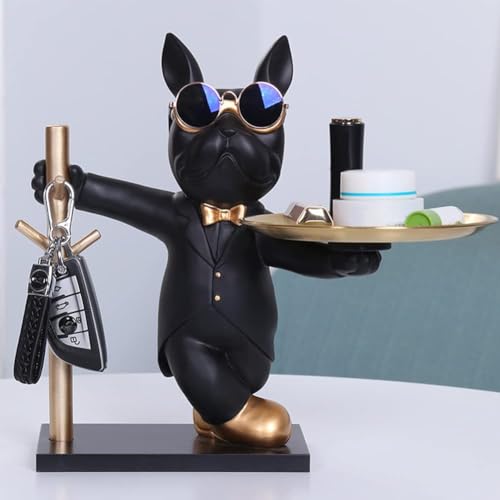 TERRIFI Resin Bulldog Tray, Black Modern Decor Key Holder, Candy & Jewelry Storage, Ideal for Home & Office Table Decoratio