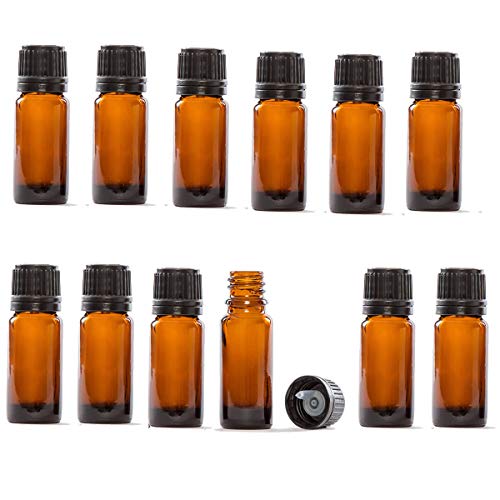 Glass Bottles for Essential Oils 12 Pack 10 ml Refillable Empty Amber