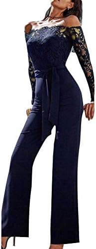 Juqilu Women Summer Jumpsuit, Ladies Long Sleeve Bodysuit Elegant Lace Playsuit Party One Piece Romper Holiday Beachwear Clubwear Sun Dress