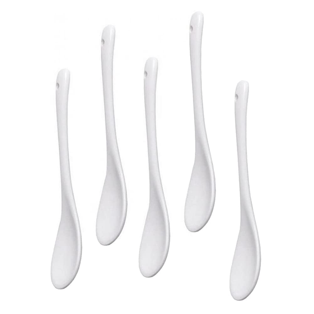 Pyatofyy 5PCS White Porcelain Egg Spoons Ceramic Spoons Coffee Spoon Dessert Spoon Dip Serving Spoon