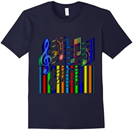 Mens Music Notes Tshirt NEON Colorful Large Navy