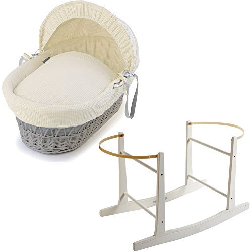 For Your Little One Couffin En Osier Gris Avec Tissu Gaufre Creme Et Support A Bascule Blanc Lits Cages Bebe Puericulture Banistreet Com