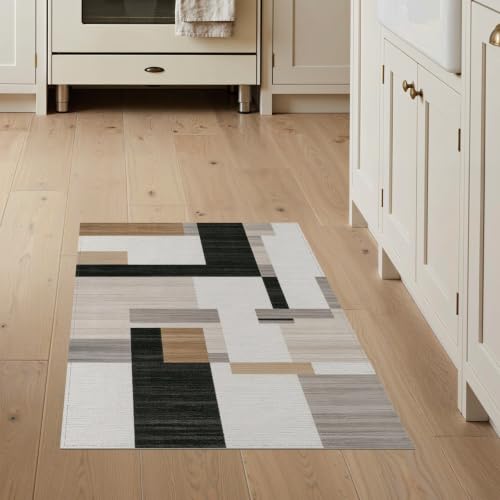 ODIKA 3'x5' Dark Beige Abstract Design Washable Accent Rug at Amazon