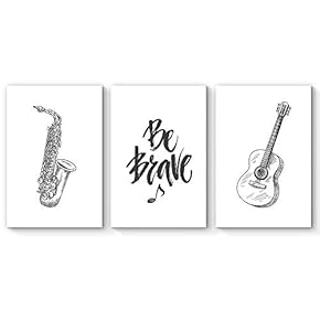 3 Piece Canvas Wall Art Saxophone Guitar Music Painting Artwork for Home Decor Framed - 16"x24" x 3 Panels