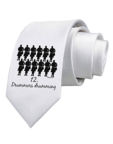 TooLoud Twelve Drummers Drumming Text Printed White Neck Tie