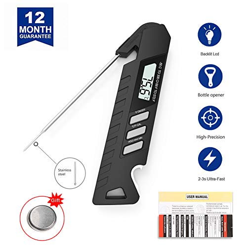 Instant Read Meat Thermometer, Upgrade Digital Meat Thermometer for Grilling with Bottle Opener, Waterproof Digital Food Thermometer with Backlight LCD, Super Fast 2-3s Digital Cooking Thermometer