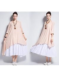 Anysize Y111 - Vestido de dos piezas de lino y algodón para primavera, verano, talla grande