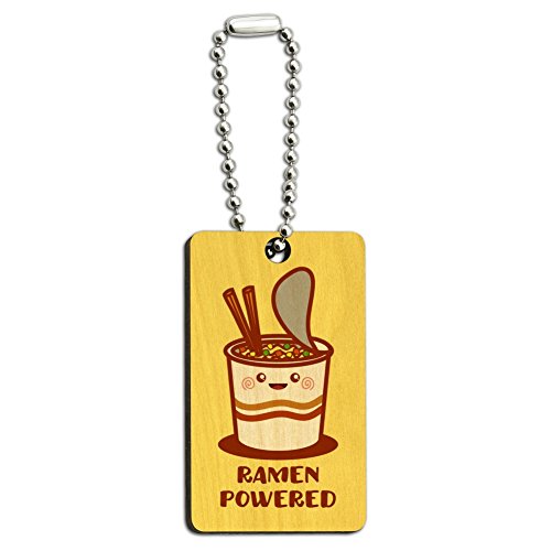 Ramen Powered Noodle Soup Chopsticks Wood Wooden Rectangle Keychain Key Ring