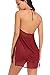 ADOME Women Lingerie Double Layer Mesh Babydoll Halter Nightgown Split Chemise