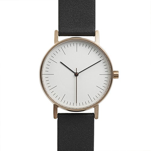 BIJOUONE B001 Minimalist Navy Blue Leather Stainless Steel Swiss Quartz Analog Unisex Watch, Rose-Gold Tone Case