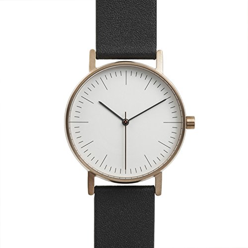 BIJOUONE B001 Minimalist Navy Blue Leather Stainless Steel Swiss Quartz Analog Unisex Watch, Rose-gold Tone Case