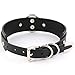 Handmade Womens Double O Ring Faux Leather Choker Collar (Black & silver alloy)