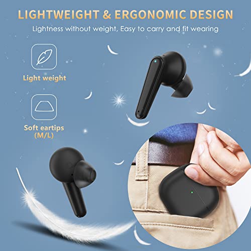 Hntmao True Wireless Earbuds, IPX7 Waterproof Bluetooth Earbuds, 30H Cyclic Playtime Headphones with Charging Case and mic for iPhone Android, in-Ear Stereo Earphones Headset for Sport