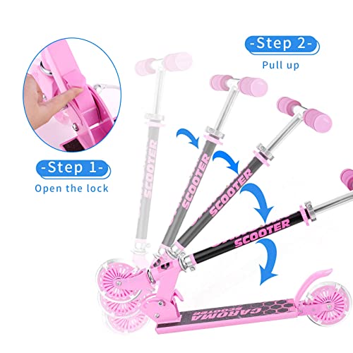 CAROMA Scooter for Kids Ages 312, 4 Levels Adjustable Height Kick