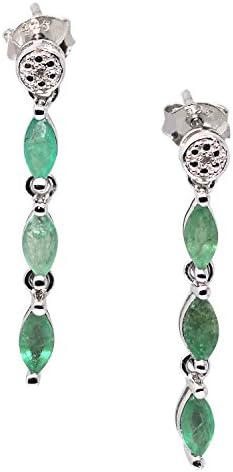 De Buman Sterling Silver Genuine Emerald and Diamond Earrings (G-H, I1-I2)