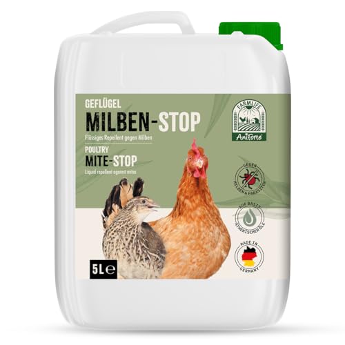 AniForte Milben Stop Flüssig für Hühner & Geflügel 5L – Milbenspray & Ungezieferspray gegen rote Vogelmilbe im Hühnerstall, bei akutem Befall & zur Vo